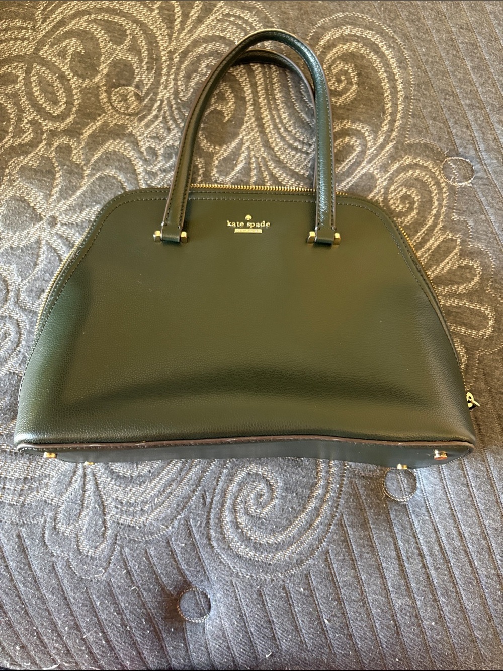 kate spade dark green leather dome satchel with gold hardware